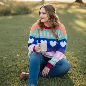 Boutique Soft Colorful Heart Pattern Sweater